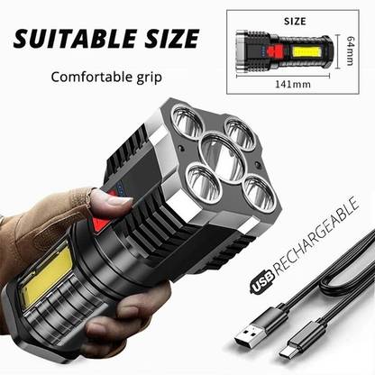 Dyzo 2in1 OSL+COB LED Torch Rechargeable Flashlight 4 Modes Long Range Torch