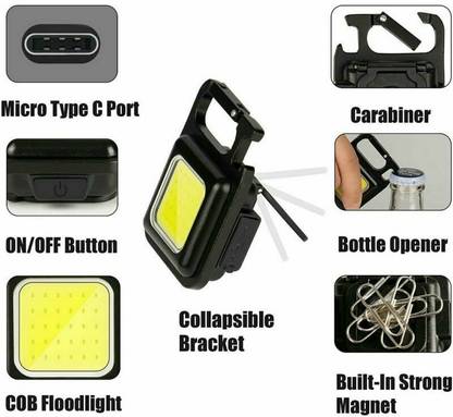 Care 4 USB Rechargeable LED COB Mini Flashlights Bright light with keychain Torch Torch