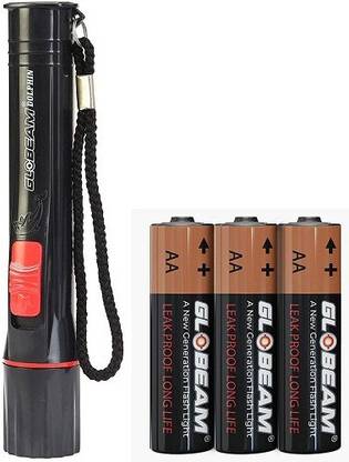 GLOBEAM Dolphin 3 AA Size Battery Operated and Slider Switch with Easy on/Off Reflector LED Torch Light (Black) Torch