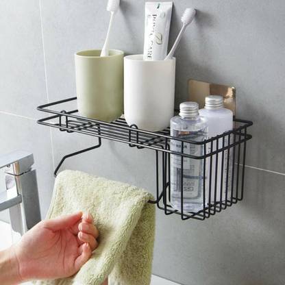 RACKZON SHOP Multipurpose Kitchen Bathroom Corner Shelf Wall Mount Storage Rack Bathroom Rack Soap Holder Storage Box Stainless Steel Wall Shelf