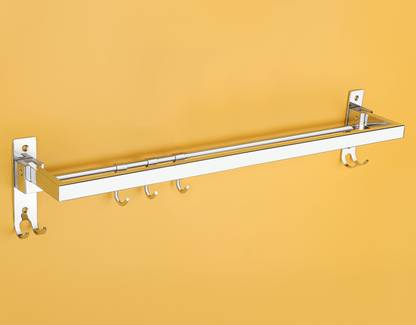 iSTAR 304 S. S. Folding Towel Rod with Hooks for hanging cloths/towels for Bathroom..- 24 inch 1 Bar Towel Rod