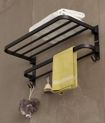 GRIVAN Elegant Foldable Bathrrom Towel Rod/Holder/Hanger/Shelf With Hooks And Hanger