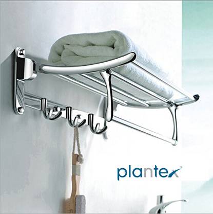 प्लांटेक्स High Grade Stainless Steel Folding Towel Rack for Bathroom/Towel Stand/Hanger/Bathroom Accessories(18 Inch-Chrome) सिल्वर टॉवल होल्डर