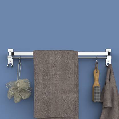 Plantex 304 Grade Stainless Steel Dual Towel Rod with Hooks/Towel Rack for Bathroom/Towel Bar/Hanger/Bathroom Accessories (24 Inch) Chrome Finish Towel Holder