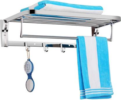 Plantex Stainless Steel High-Grade Folding Towel Rack for Bathroom/Towel Stand/Hanger/Bathroom Accessories - Silver (24 Inch) Chrome Finish Towel Holder