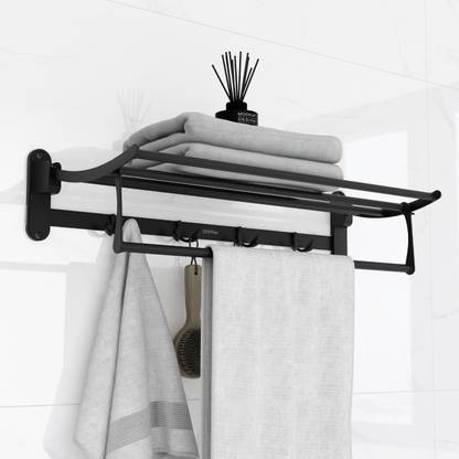 Plantex Folding Rack for Bathroom/ Stand/ Holder/Bathroom Accessories (24 Inch) Matt Black Towel Holder