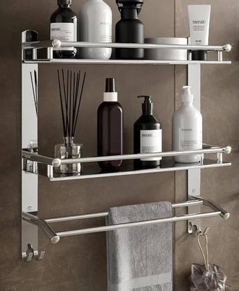 GLOXY by GLOXY Premium rack Abs and Folding Towel Rack/Hanger/ Stand/Bathroom Accessories Silver Towel Holder
