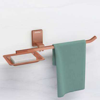 Plantex Crystal Soap Dish with Napkin Ring/Soap Stand/Towel Hanger for Bathroom-APS-1718 (Rose Gold) Towel Holder