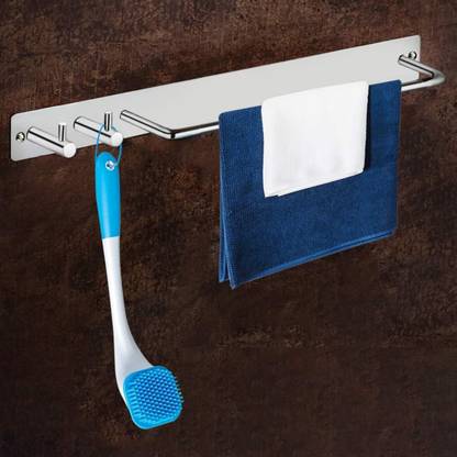 Plantex Stainless Steel Towel Stand/Towel Rod with Hook for Bathroom/Hanger/Bathroom Accessories (Matt - Pack of 1) Matt Finish Towel Holder