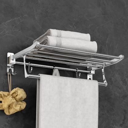 Plantex Eco Stainless Steel Folding Towel Rack/Towel Stand/Hanger Bathroom Accessories (18 Inches) Chrome Finish Towel Holder