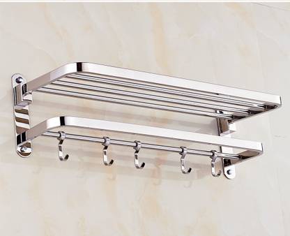WHIZZ Folding Towel Rack with Towel Rod/Towel Bar/Hanger/Stand/Bathroom Accessories SILVER Towel Holder