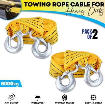 BRXR Heavy-Duty Car Towing Rope Strap with Hooks | High Strength Recovery Rope 4 m Towing Cable