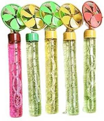 fullfills Bubble Stick with windmill fan toy (15 cm small ) ( Pack of 5 Pieces ) Toy Bubble Maker