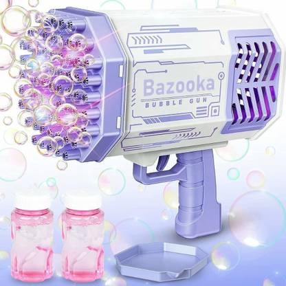 Happy Hues 69 Hole Automatic Bazooka Bubble Gun for Kids- Colorful Lights – Rechargeable Toy Bubble Maker
