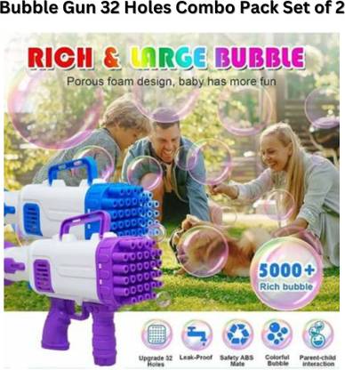 ABTOYWORLD 32 Hole Large Electric for Toddlers Toys, Gatling Bubble Machine Pack of 2 Toy Bubble Maker