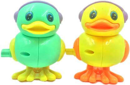 QBIC Key Operated Wind Up Toys (Set of 2 Duck)Jumping Moving, Rotating Head Key Toys Finger Puppets