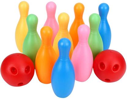 JVTS 10 pin bottles and 1 ball, Multicolour, 3-8 yrs, Bowling set game Bowling