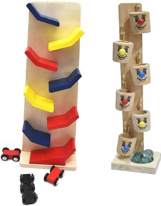 Kishore collection Wooden Slippery with Marble Toy Slider Track Car Set Kids 3+Years -Pack of 2 pcs Crazy Ball
