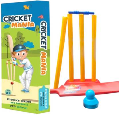 SABIRAT Cricket Mania Play Set For Kids, 1 Bat, Ball, Bale, 4 Wickets, 2 Wicket Stand Cricket Kit