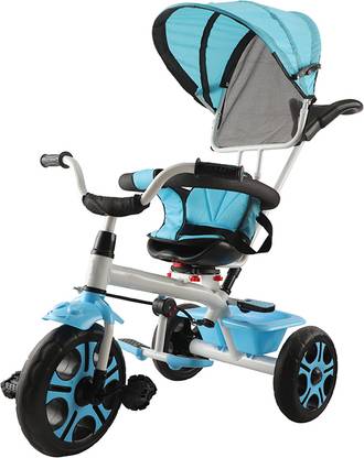 JoyRide 4 in 1 Convertible Baby Tricycle Toddler Stroller Pedal Tricycle w/Reversible Seat Removable Handle Canopy Handrail Storage for 1-5 Yrs(BLUE) Tricycle