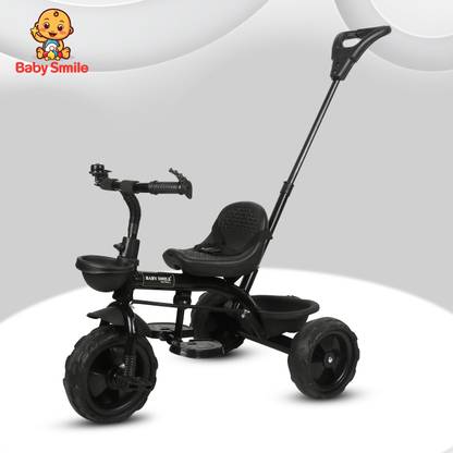 Baby Smile Tricycle with Parental Handle and For Ages (1–5 Years) BS-HDL-01-BLACK Tricycle