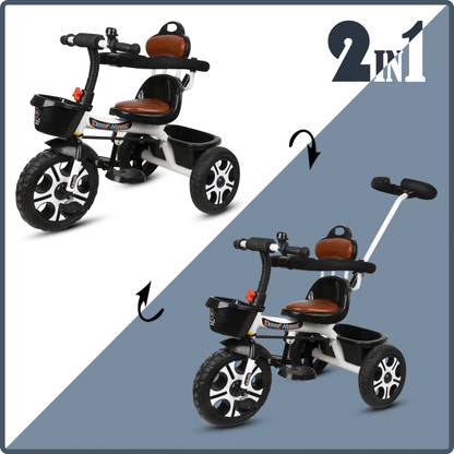 N2P Tricycle for Kids,Smart Plug n Play Ride on with Storage Space,Parent Handle, Cushion seat and Bell for 12 to 60 Months R-50 Black Tricycle Tricycle