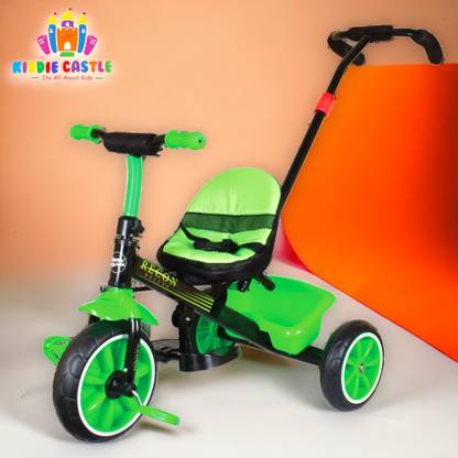 Kiddie Castle Tricycle With Cushion Seat, Parental Handle and Storage Basket Tricycle
