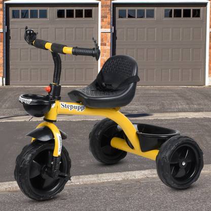 MAGICOLIO NTIC BABY TRICYCLE YELLOW BASKET WITH FRONT AND BACK BASKET FOR KIDS yellow basket triycycle for kids with black wheel Tricycle
