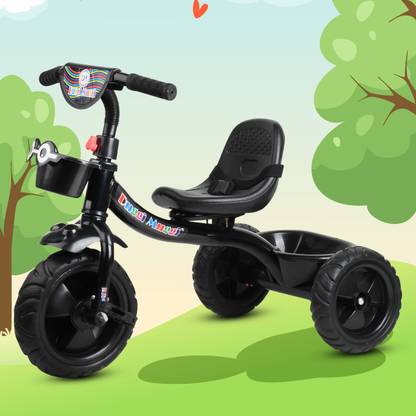 DUGGI MUGGI Smartest and Safest Tricycle with Eva Wheels,Storage Basket,Seat Belt. KIDDO Black Tricycle For Age 1-5 Years Kids Cycle Tricycle