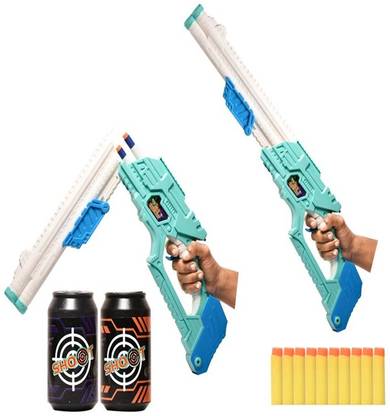 Braintastic Double Barrel Super Shot Gun 10 Soft Dart Bullet & 2 Targets Toy for Kids Guns & Darts