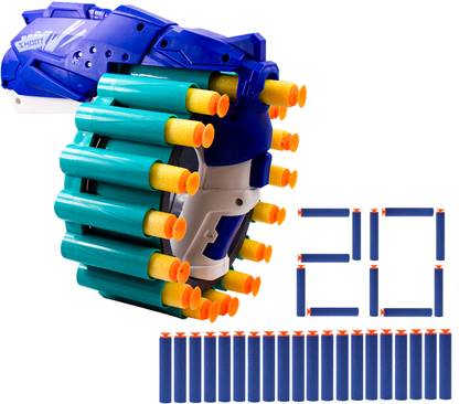 Toy Cloud Super Shoot Manual Dart Gun with 16 Dart Rotating Drum, Includes 20 Foam Darts Guns & Darts