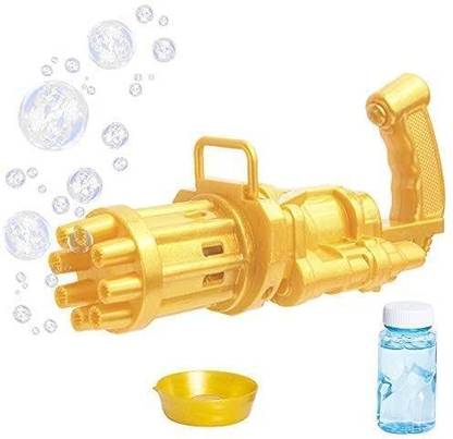 Citrine Yellow Bubble 8 Hole Gatling Electric Gun Eye Catching For Kids Boys Girls Water Gun