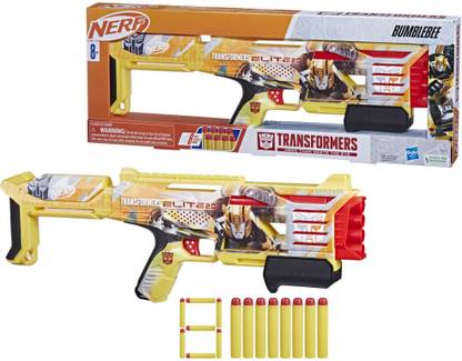 Nerf Transformers Bumblebee Dart Blaster, 8 Elite Darts, Pump Action, Age 8+ Unisex Guns & Darts