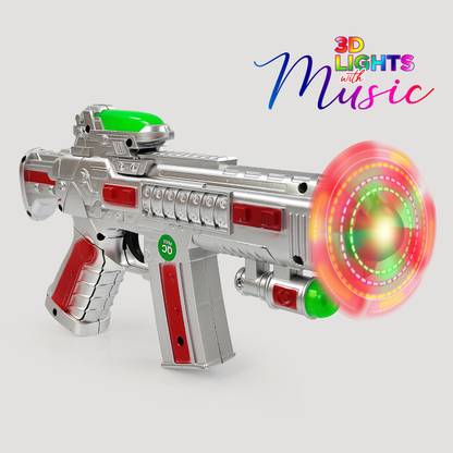 NHR Space Gun Toy With LED Matrix Flashing Rotating Fan, Musical Battery Operated Guns & Darts