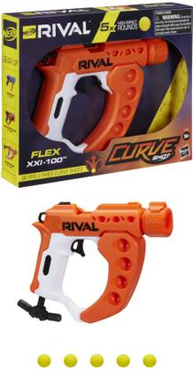 Hasbro Nerf Rival Curve Shot -- Flex XXI-100 Blaster, Fire Rounds to Curve Left, Right Guns & Darts