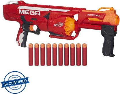 Nerf Mega RotoFury Blaster,10-Dart Rotating Drum,Pump Action Blasting,Incl. 10 Darts Guns & Darts