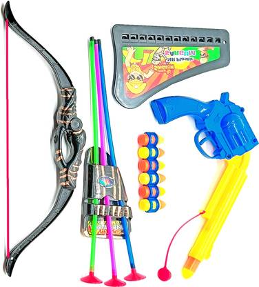 Dynamic Retail Global Gun Toys for Boys With Bullets, Archery Bows and Arrows With 3 Cup Suction Arrows & Quiver, Blaster Pistol Shooting Toy Set for Kids, Guns & Darts Target Sports Outdoor Children Games BAG2 Guns & Darts