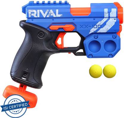 Nerf Rival Knockout XX-100 Blaster, Round Storage, 85 FPS Velocity, Breech Load, 2 Rival Rounds,Team Blue Guns & Darts