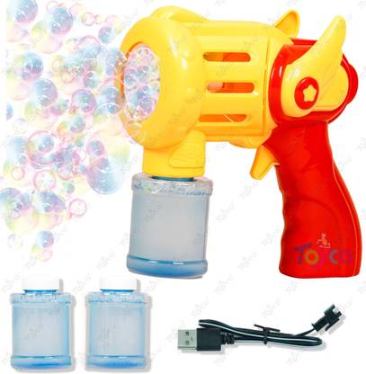 Toyco 15 Holes Unlimited Bubble Machine RECHARGEABLE Toy Gun with Two Refill Bottles Guns & Darts