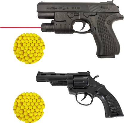 Humaira Pistol 729 with Laser and Revolver Toy Gun, Black and 6 mm BB Bullets for Kids Guns & Darts
