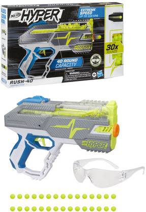 Nerf Hyper Rush-40 Pump-Action Blaster, 30 Hyper Rounds, Holds Up to 40 Rounds Guns & Darts