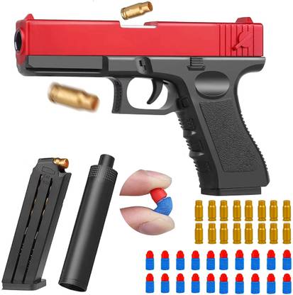 toypapa Real Gun Pistol original with reloadable magazine, Foam Bullet, jump out shell Darts & Plastic Bullets