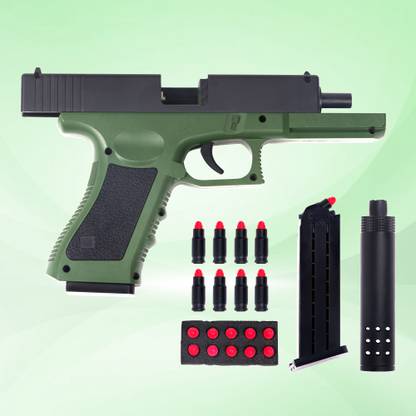 GEX Kids Toy Gun| Soft Bullets Pistol | Pull Back Action Ejecting Magazine Guns & Darts