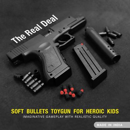 GEX Kids Toy Gun| Soft Bullets Pistol | Pull Back Action Ejecting Magazine Guns & Darts