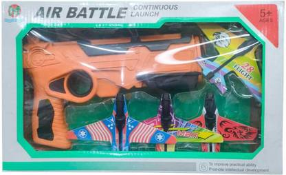 Deetarth Air Battle Continuous Launch Toy Plane Gun Set with 4 Decorative Planes Slingshots