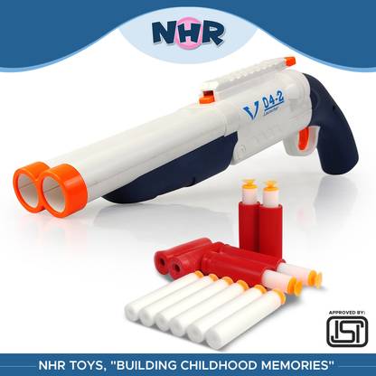 NHR White & Red Double-Barreled Manual loaded Shotgun With 10 Foam Bullet Guns & Darts