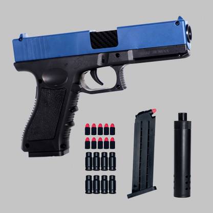 GEX Kids Toy Gun| Soft Bullets Pistol | Pull Back Action Ejecting Magazine Guns & Darts