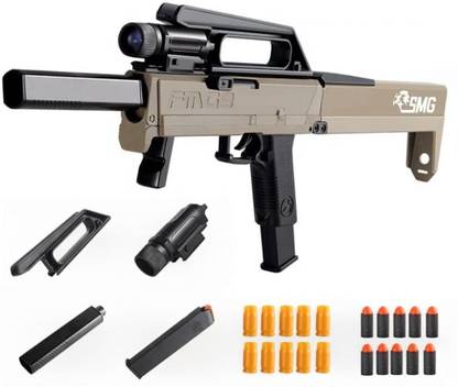 Kidoyz FMG9 SMG Folding Gun Shell Ejecting Soft Bullet Real Toy Set for Kids Guns & Darts