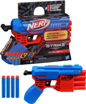Nerf Alpha Strike Claw QS-4 Blaster,4-Dart Blasting,Easy to Load,Incl. 4 Darts,for 8+ Guns & Darts