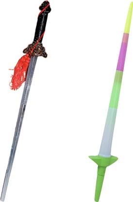 Geeju LED Light Glowing Sword Toy & Ninja Sword for Kids, Expandable, Pack of 2 Maces & Swords